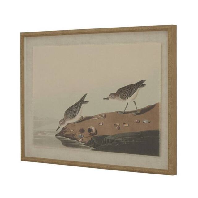 Lemon Pavilion Furniture and Decor Flora & Fauna Collection Stints on Linen in Beaded Frame in Brown