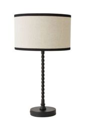 ValueLights Maeve Natural Linen Black Trim Drum Shade Matte Black Bobbin Bobble Table Lamp - thumbnail 6
