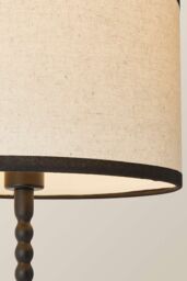 ValueLights Maeve Natural Linen Black Trim Drum Shade Matte Black Bobbin Bobble Table Lamp - thumbnail 4