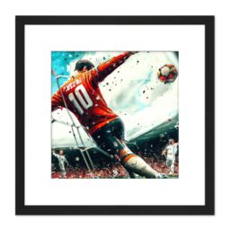 Artery8 Football Soccer Striker Abstract Sport Painting Square Wooden Framed Wall Art Print Picture 8X8 Inch in Black - thumbnail 1
