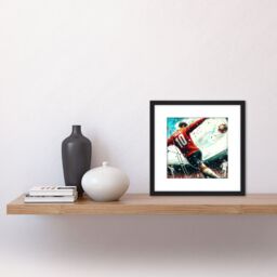 Artery8 Football Soccer Striker Abstract Sport Painting Square Wooden Framed Wall Art Print Picture 8X8 Inch in Black - thumbnail 2