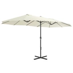Berkfield Home Outdoor Parasol with Aluminium Pole 460x270 cm Sand in Beige - thumbnail 3