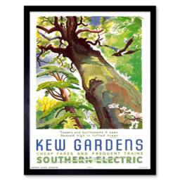 "Artery8 Travel Kew Gardens Southern Electric Tree Bird Framed Wall Art in Green - Size: W12"" x H16""" - thumbnail 1