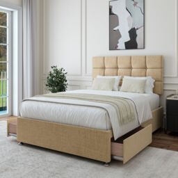 Bedmaster Linen 2 Drawer Divan Base & Square Headboard in Natural - Size: Super King - thumbnail 2
