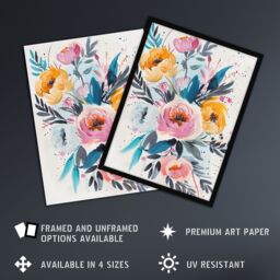 "Artery8 Elegant Peony Flower Bouquet Floral Watercolour Framed Wall Art - Size: W12"" x H16""" - thumbnail 2
