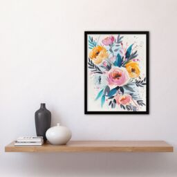 "Artery8 Elegant Peony Flower Bouquet Floral Watercolour Framed Wall Art - Size: W12"" x H16""" - thumbnail 4
