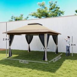 OUTSUNNY 3.6 x 3.6m Pop Up Gazebo with Netting & Wheeled Bag, Beige - thumbnail 3
