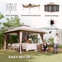 OUTSUNNY 3.6 x 3.6m Pop Up Gazebo with Netting & Wheeled Bag, Beige - thumbnail 4