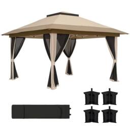 OUTSUNNY 3.6 x 3.6m Pop Up Gazebo with Netting & Wheeled Bag, Beige - thumbnail 2