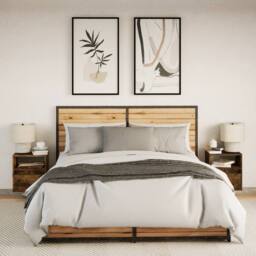 Berkfield Home Durable Wall-mounted Bedside Cabinets with LED Lights 2 pcs Smoked Oak in Brown - thumbnail 5