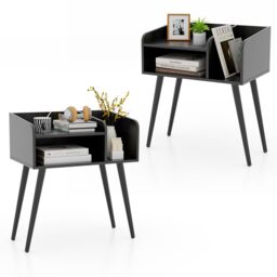 Gymax Set of 2 Modern Nightstand Black 2-Tier Bedside End Table Open Shelves - Size: 2 Pack - thumbnail 1