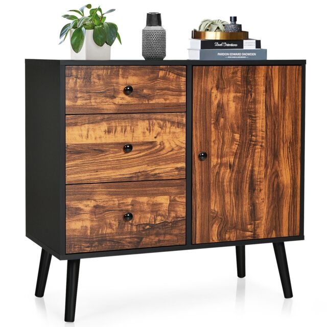 Costway Industrial Storage Cabinet Adjustable Wooden Buffet Sideboard W/ 3 Drawers &Door in Brown - image 1