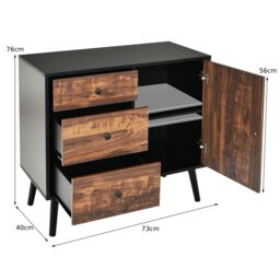 Costway Industrial Storage Cabinet Adjustable Wooden Buffet Sideboard W/ 3 Drawers &Door in Brown - thumbnail 2