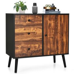 Costway Industrial Storage Cabinet Adjustable Wooden Buffet Sideboard W/ 3 Drawers &Door in Brown - thumbnail 1
