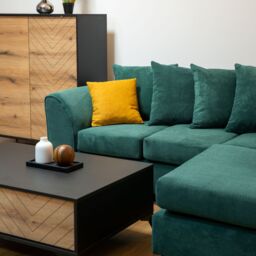 Abakus Direct Jumbo Grid Right Hand Corner Sofa with Plush Cushions in 3 Colours in Green - thumbnail 2