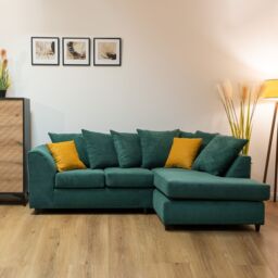 Abakus Direct Jumbo Grid Right Hand Corner Sofa with Plush Cushions in 3 Colours in Green - thumbnail 1