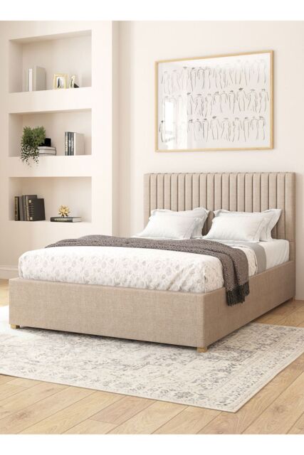 Aspire Grant Electric Adjustable Bed Upholstered in Eire Linen Fabric with Pocket Sprung Mattress UK Made in Natural - Size: King - image 1