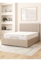 Aspire Grant Electric Adjustable Bed Upholstered in Eire Linen Fabric with Pocket Sprung Mattress UK Made in Natural - Size: King - thumbnail 2