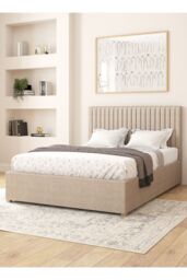 Aspire Grant Electric Adjustable Bed Upholstered in Eire Linen Fabric with Pocket Sprung Mattress UK Made in Natural - Size: King - thumbnail 1
