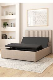 Aspire Grant Electric Adjustable Bed Upholstered in Eire Linen Fabric with Pocket Sprung Mattress UK Made in Natural - Size: King - thumbnail 3