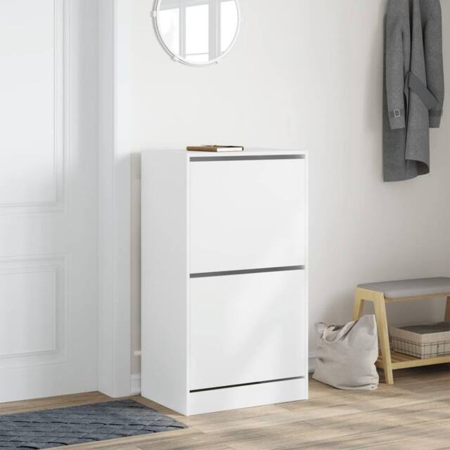 Berkfield Home Shoe Cabinet with 2 Flip-Drawers White 60x42x108 cm - Size: 60 x 42 x 108 cm - image 1