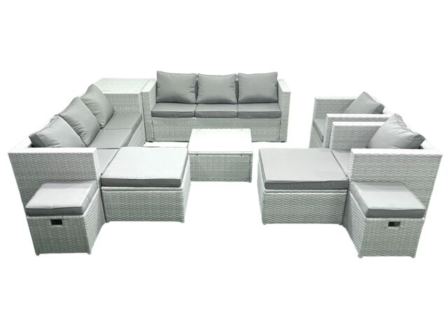 Fimous Garden Outdoor Furniture Set 12 Seater Rattan Sofa Set with 4 Footstools Side Table Light Grey Mixed - image 1