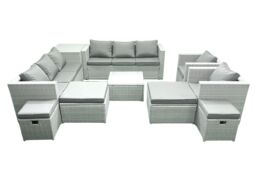 Fimous Garden Outdoor Furniture Set 12 Seater Rattan Sofa Set with 4 Footstools Side Table Light Grey Mixed - thumbnail 2