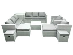 Fimous Garden Outdoor Furniture Set 12 Seater Rattan Sofa Set with 4 Footstools Side Table Light Grey Mixed - thumbnail 1