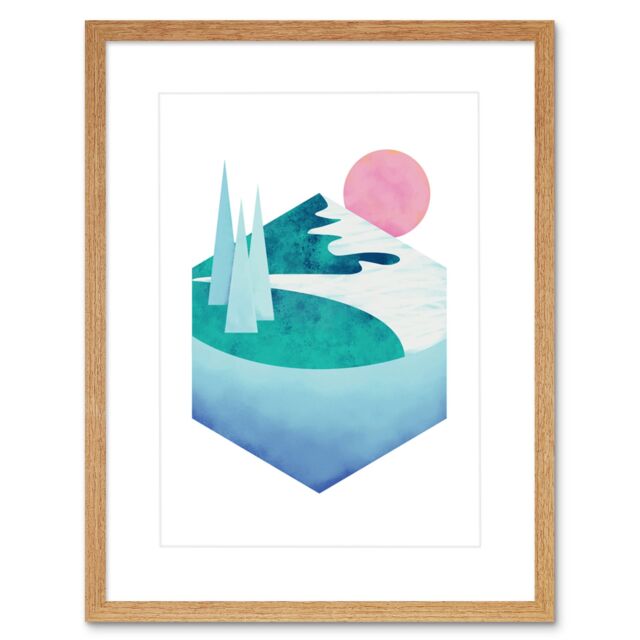 "Artery8 Wall Art Print Minimalist Mountains Lake Sunset Artwork Framed 9X7 Inch in Beige - Size: W7"" x H9""" - image 1