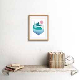 "Artery8 Wall Art Print Minimalist Mountains Lake Sunset Artwork Framed 9X7 Inch in Beige - Size: W7"" x H9""" - thumbnail 2