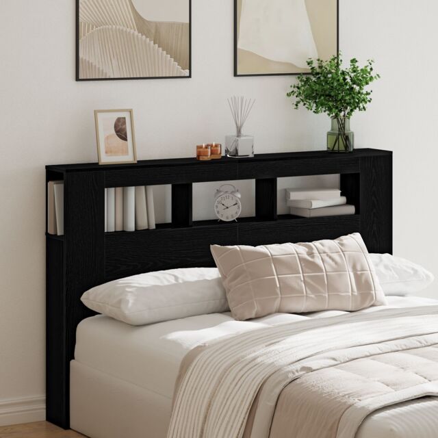Berkfield Home LED Headboard Black Oak 160x18, 5x45 cm Engineered Wood - image 1