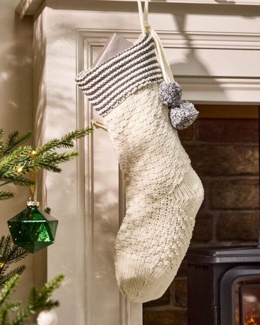 Dibor Set of 4 White Sparkle Knit Pom Pom Xmas Gift Christmas Stocking - Size: 4 Pack - image 1