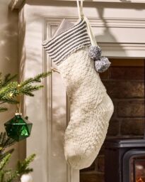 Dibor Set of 4 White Sparkle Knit Pom Pom Xmas Gift Christmas Stocking - Size: 4 Pack - thumbnail 1