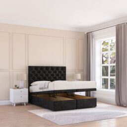 Sloomy Mayfair Plush Fabric Ottoman Bed End Opening With Sprung Memory Mattress & 26 Inch Headboard in Black - Size: Single - thumbnail 2