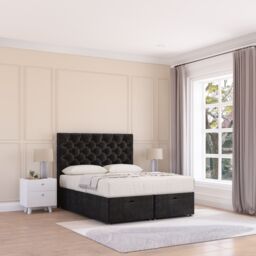 Sloomy Mayfair Plush Fabric Ottoman Bed End Opening With Sprung Memory Mattress & 26 Inch Headboard in Black - Size: Single - thumbnail 3