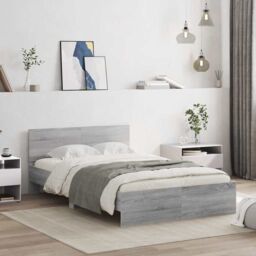Berkfield Home Bed Frame with Headboard & LED Grey Sonoma 135x190 cm Double - thumbnail 4
