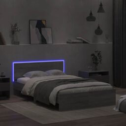 Berkfield Home Bed Frame with Headboard & LED Grey Sonoma 135x190 cm Double - thumbnail 3
