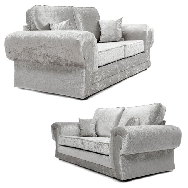 Furnishings For Less UK Chelsea Crushed Velvet 2 Piece Sofa Set 3 Seater & 2 Seater Rolled Arms in Silver - image 1