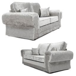 Furnishings For Less UK Chelsea Crushed Velvet 2 Piece Sofa Set 3 Seater & 2 Seater Rolled Arms in Silver - thumbnail 1
