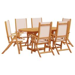Berkfield Home 7 Piece Garden Dining Set Solid Wood Acacia & Textilene in Brown - thumbnail 2