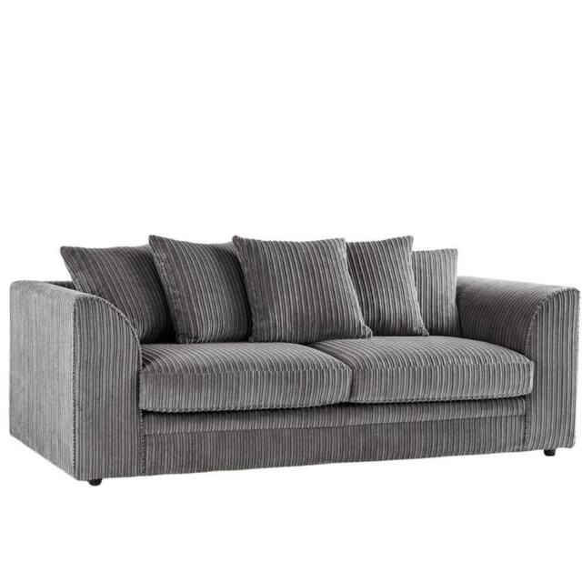 Bliss Furniture Jumbo Cord Dylan 3 Seater Scatter Back Sofa in Grey, Stylish Comfort in Grey - Size: 3 Pack - image 1