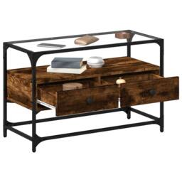 Berkfield Home TV Cabinet with Glass Top Smoked Oak 80x35x51 cm Engineered Wood in Brown - Size: 80 x 35 x 51 cm