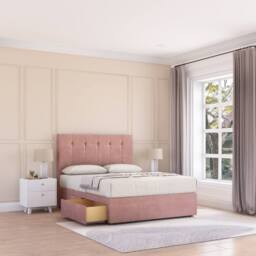 "Sloomy Cambridge Plush Divan Base 2 Drawers-26"" Headboard & 12"" Footboard in Pink - Size: King" - thumbnail 3