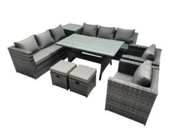 Fimous Garden Rattan Furniture Set 10 Seater with Side Table 2 Small Stool in Dark Grey - thumbnail 1
