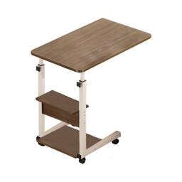 Living and Home 3-tier Height Adjustable Mobile Table Overbed Desk with Wheels in Brown - thumbnail 2