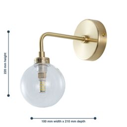 First Choice Lighting Set of 2 Toner - Satin Brass with Clear Glass Globe Wall Lights in Gold - thumbnail 7