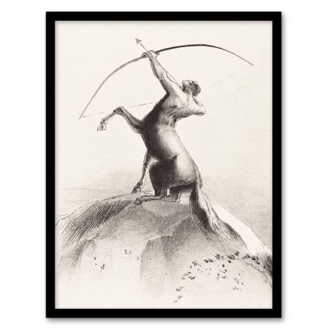 "Artery8 Centaur Aiming at the Clouds Redon Vintage Framed Wall Art Print in White - Size: W12"" x H16""" - image 1