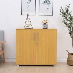 Moderna Wooden Storage Cabinet Lockable 2 Doors 1 Shelf Beech 80cm in Brown
