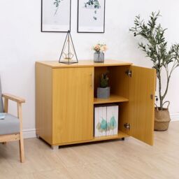 Moderna Storage Cabinet, Beech Wooden, 1 Shelf, Lockable 2 Door, Short Storage Cupboard in Brown - thumbnail 4