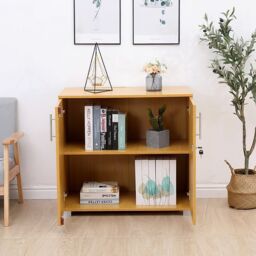 Moderna Storage Cabinet, Beech Wooden, 1 Shelf, Lockable 2 Door, Short Storage Cupboard in Brown - thumbnail 2